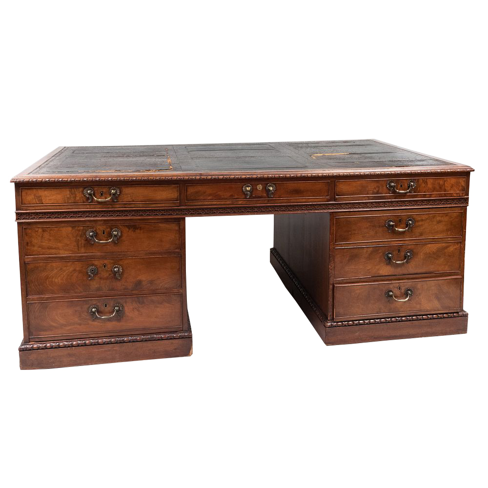 George III Carved Mahogany Pedestal Desk