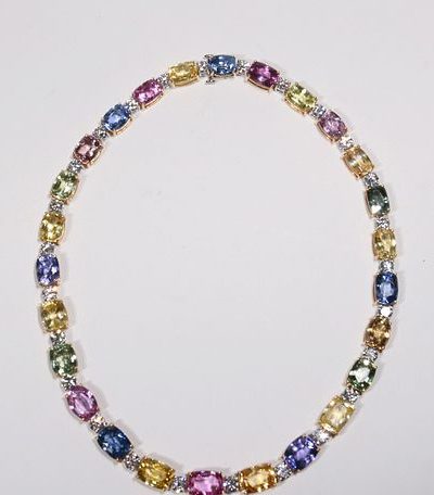 Bayco Multi-Colored Sapphire & Diamond Necklace
