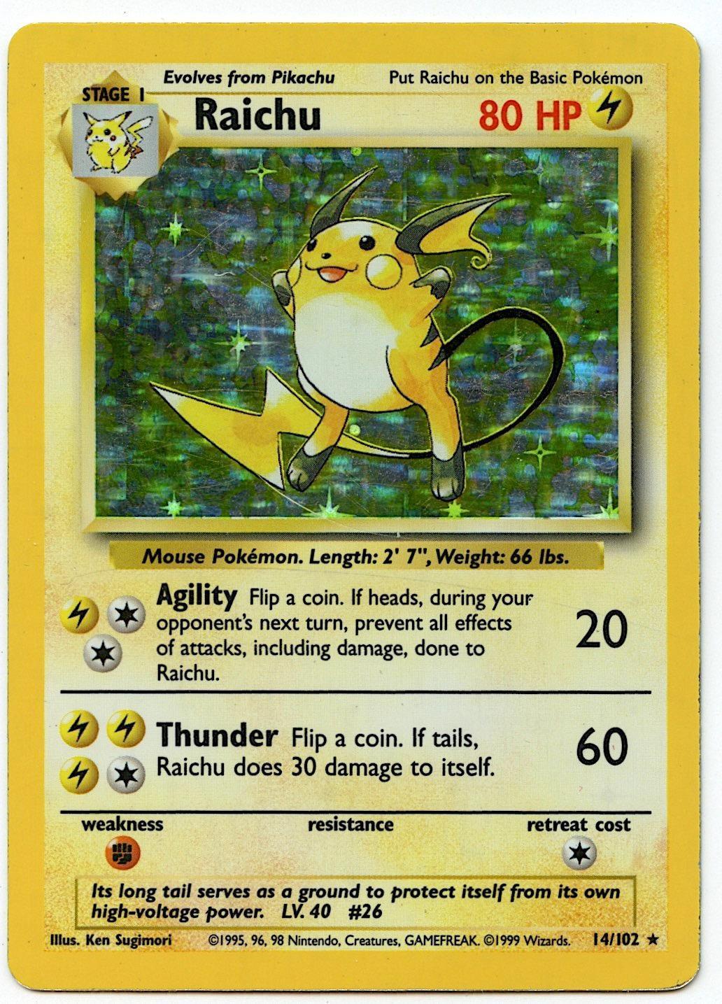 Pokemon Raichu 80 HP 14/102 Holo Card
