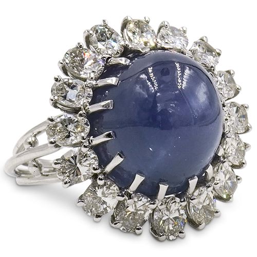 Star Sapphire, Diamond and Platinum Ring