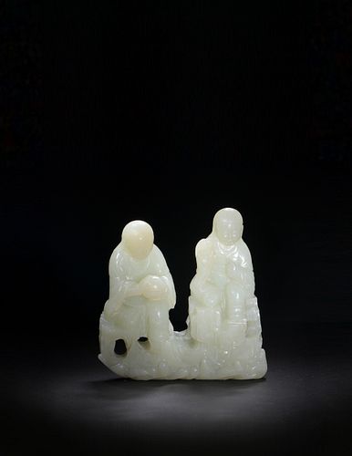 Chinese White Jade Carved Hehe Erxian Statue, 18th Century