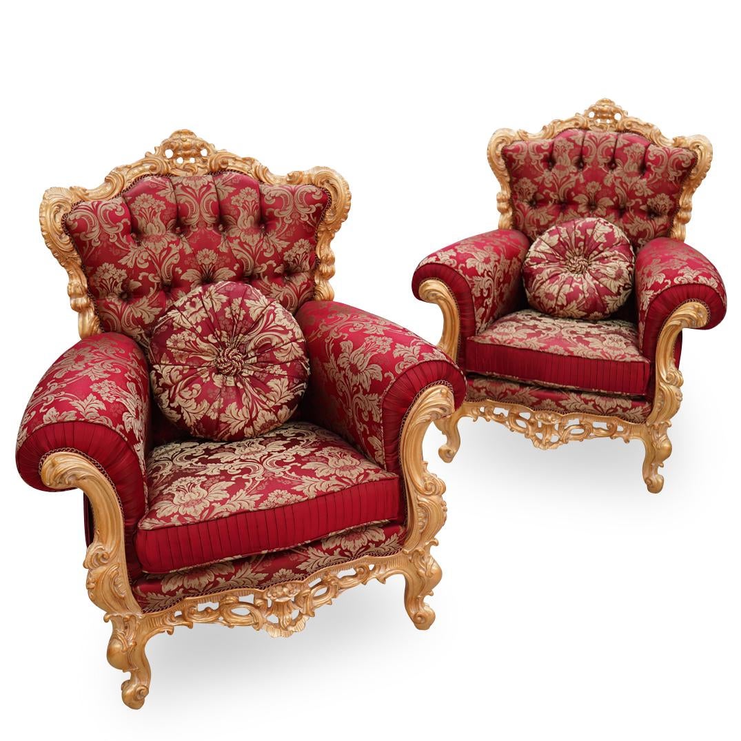 (2 Pc) Italian Custom Made Giltwood Armchairs