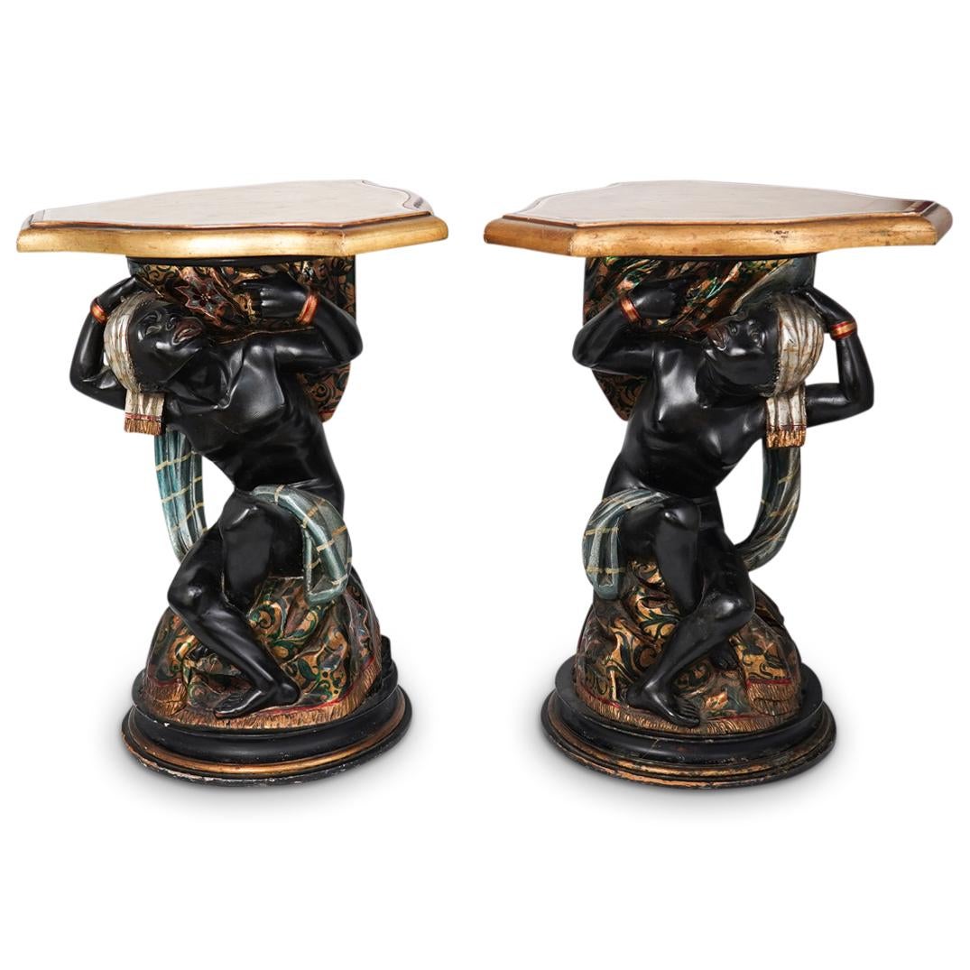 Antique Polychrome Blackamoor Pedestals