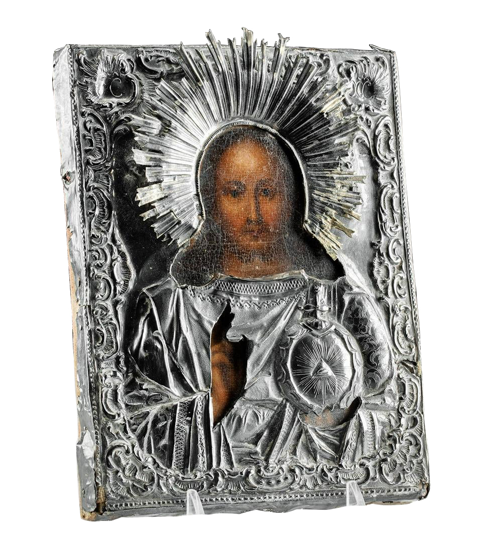 19th C. Russian Icon w/ Silver Oklad - Eye of God