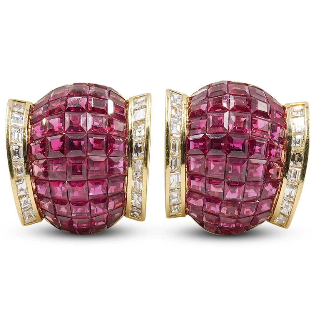 Van Cleef Arpel Style Mystery Set 18k & Ruby Earrings