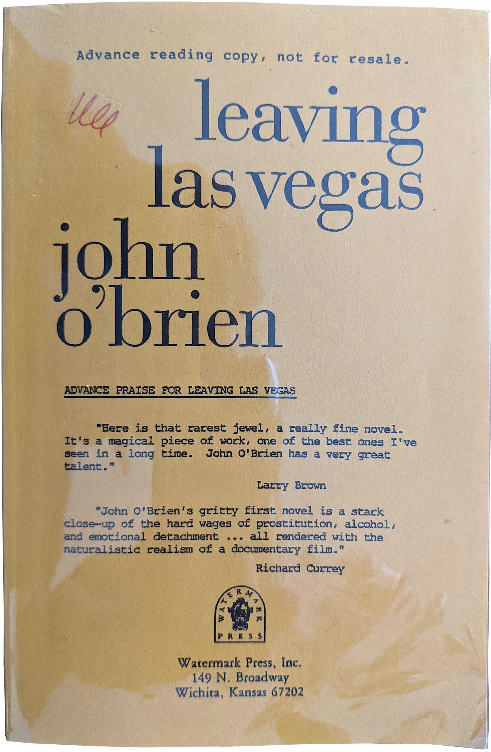 Advance Reading Copy Leaving Las Vegas John O Brien