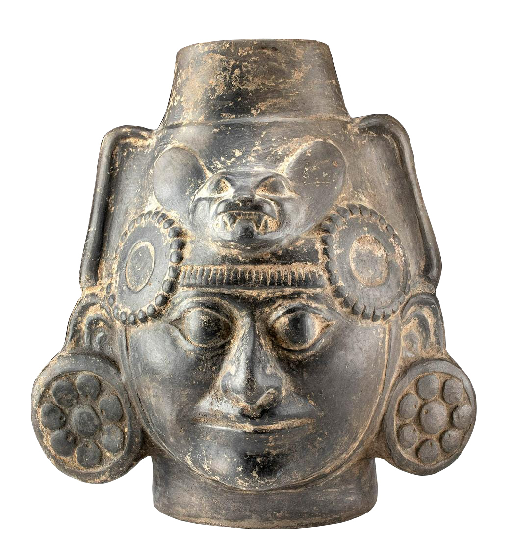 Moche Pottery Portrait Vessel w/ Zoomorphic Headdress