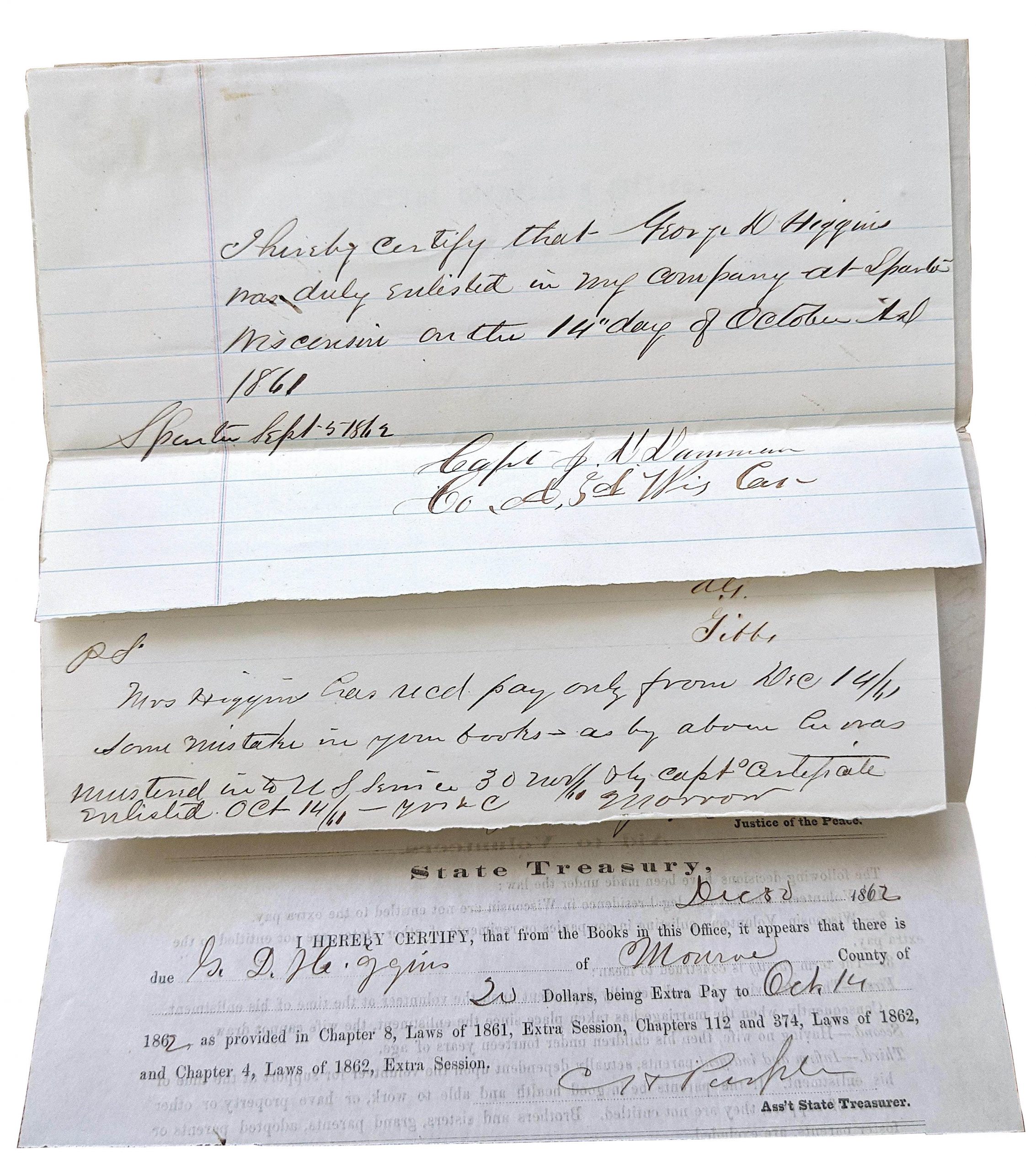 American Civil War Documents George Higgins, 1862