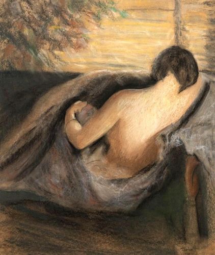 Edmund Tarbell Signed Venetian Blind Pastel with documentation