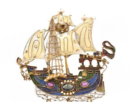 Percossi Papi Gemstone and Enamel Brooch