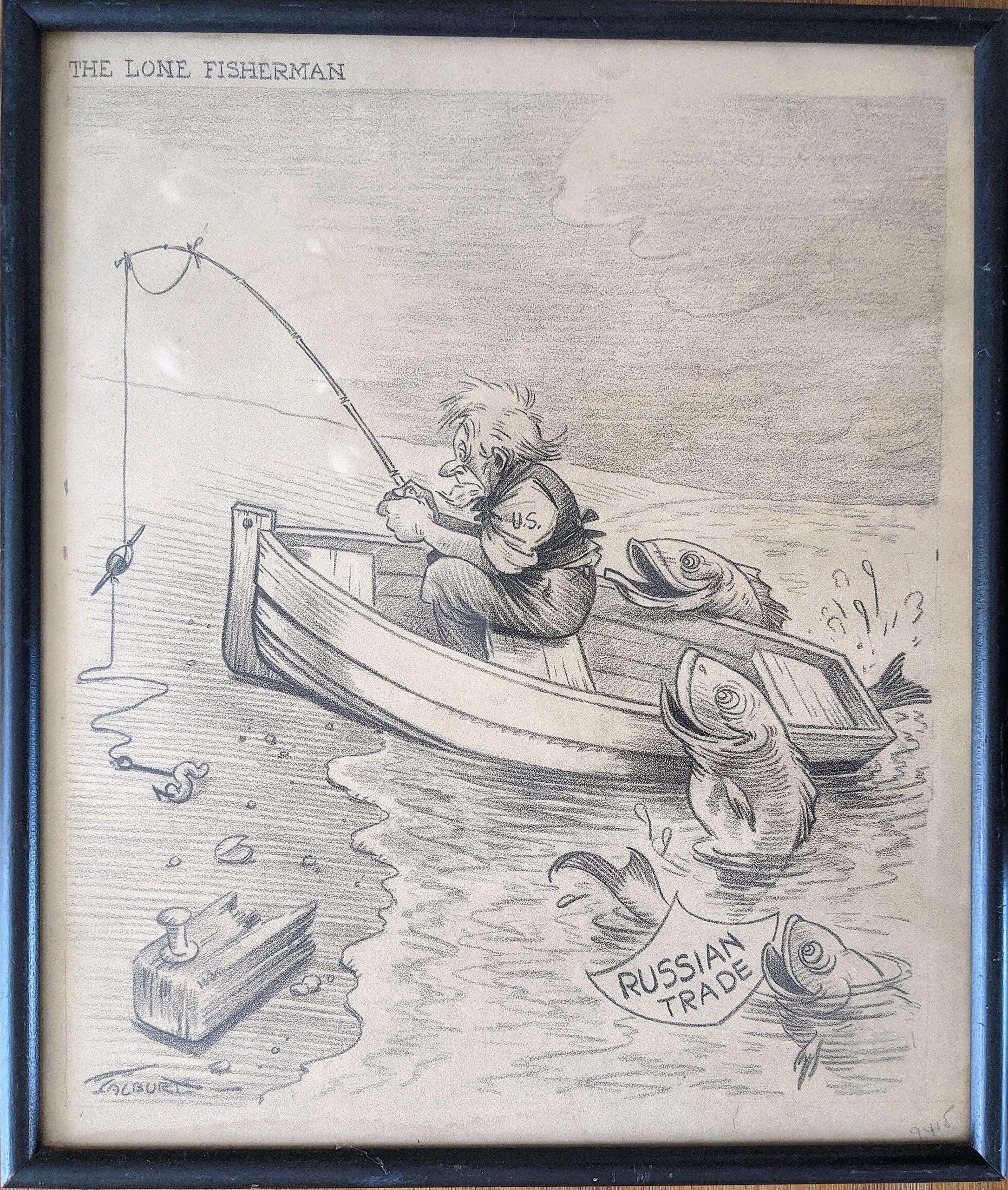 Vintage Original Signed Pencil Cartoon Drawing WWII Era