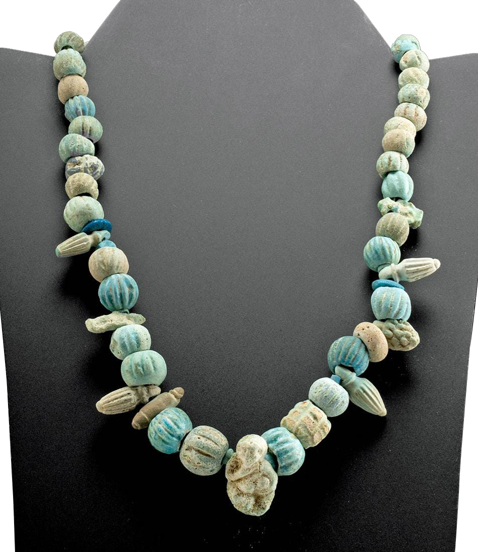 Egyptian Faience Bead Necklace w/ Figural Pendant