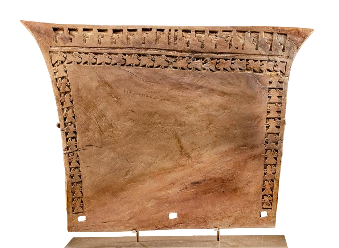 Rare Sican-Lambayeque Wood Litter Backrest w/ Birds