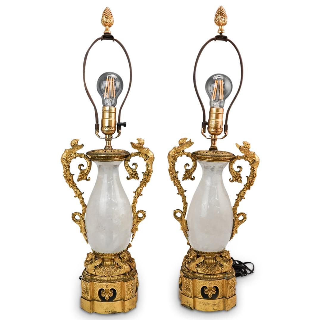 French Empire Gilt Bronze and Rock Crystal Lamps