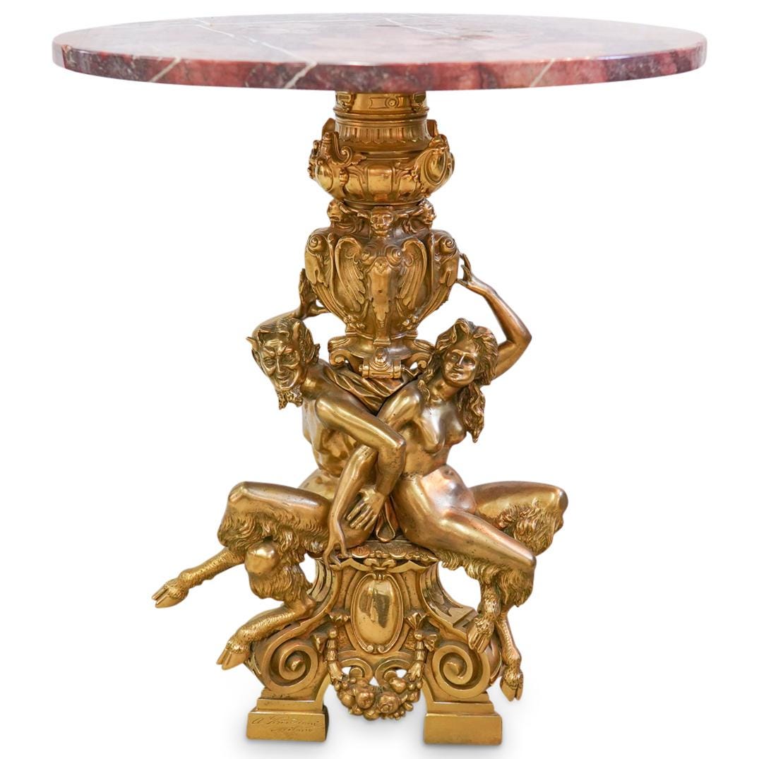 19th Cent. Satyr Gilt Bronze and Marble Table