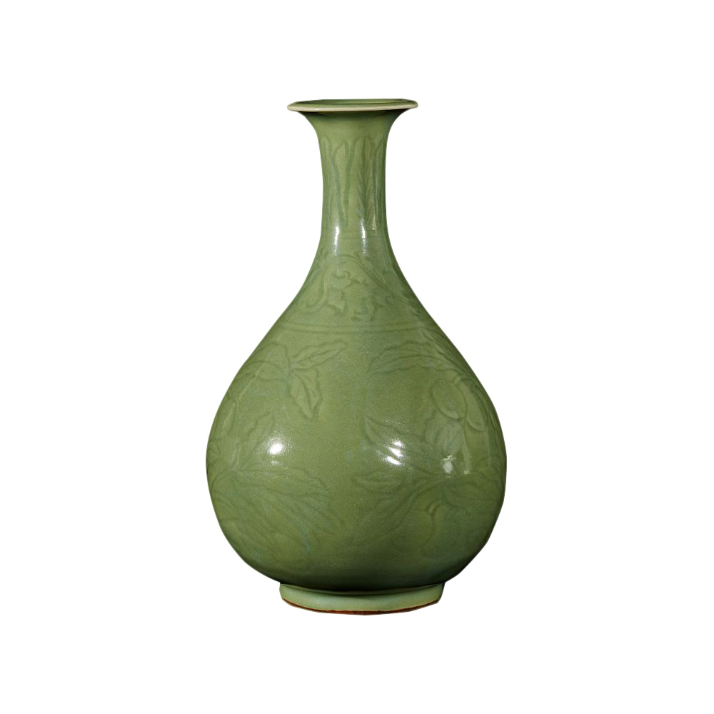 A Chinese Longquan incised celadon-glazed bottle vase, Yuhuchunping Ming Dynasty, 15th Century