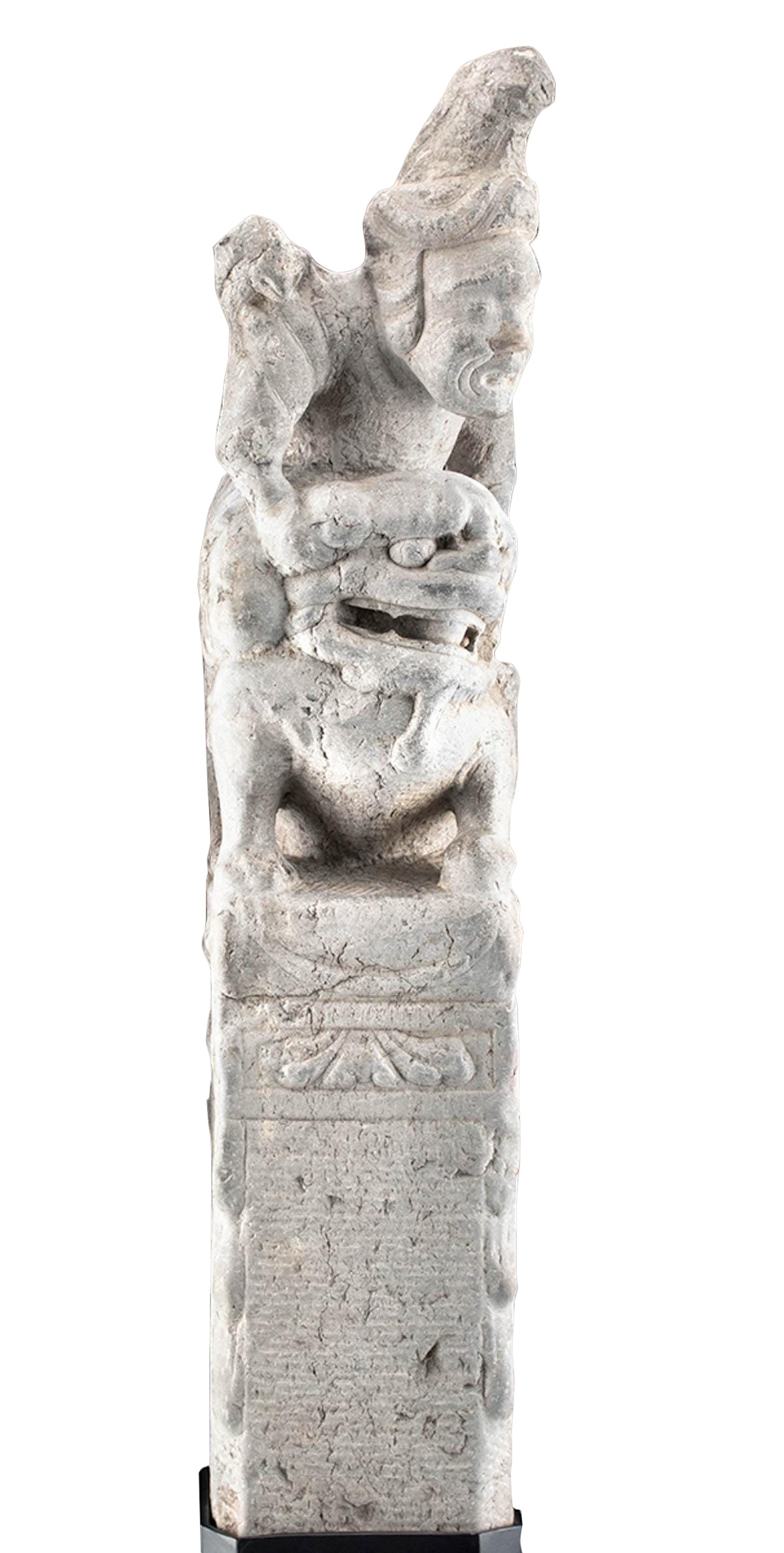 Tall Chinese Ming Dynasty Stone Baluster - Man & Lion