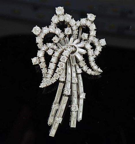 Mid Century Platinum Diamond Brooch Pin