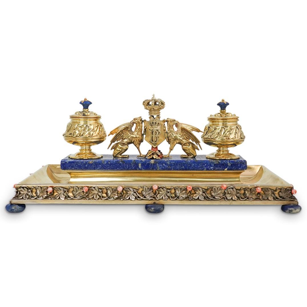 19th Ct. French 950 Silver Royal Inkstand