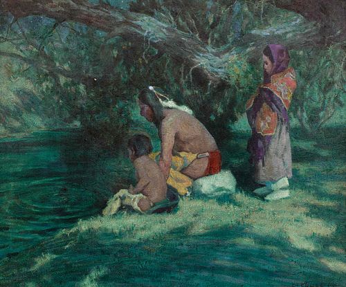 Eanger Irving Couse (American, 1866-1936) Watching the Rising Trout