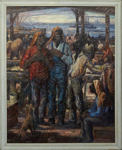 Knute Heldner (1875-1952, Swedish-New Orleans), Singing by the Mississippi River, oil on canvas, signed lower right, presented in a wood frame, H.-