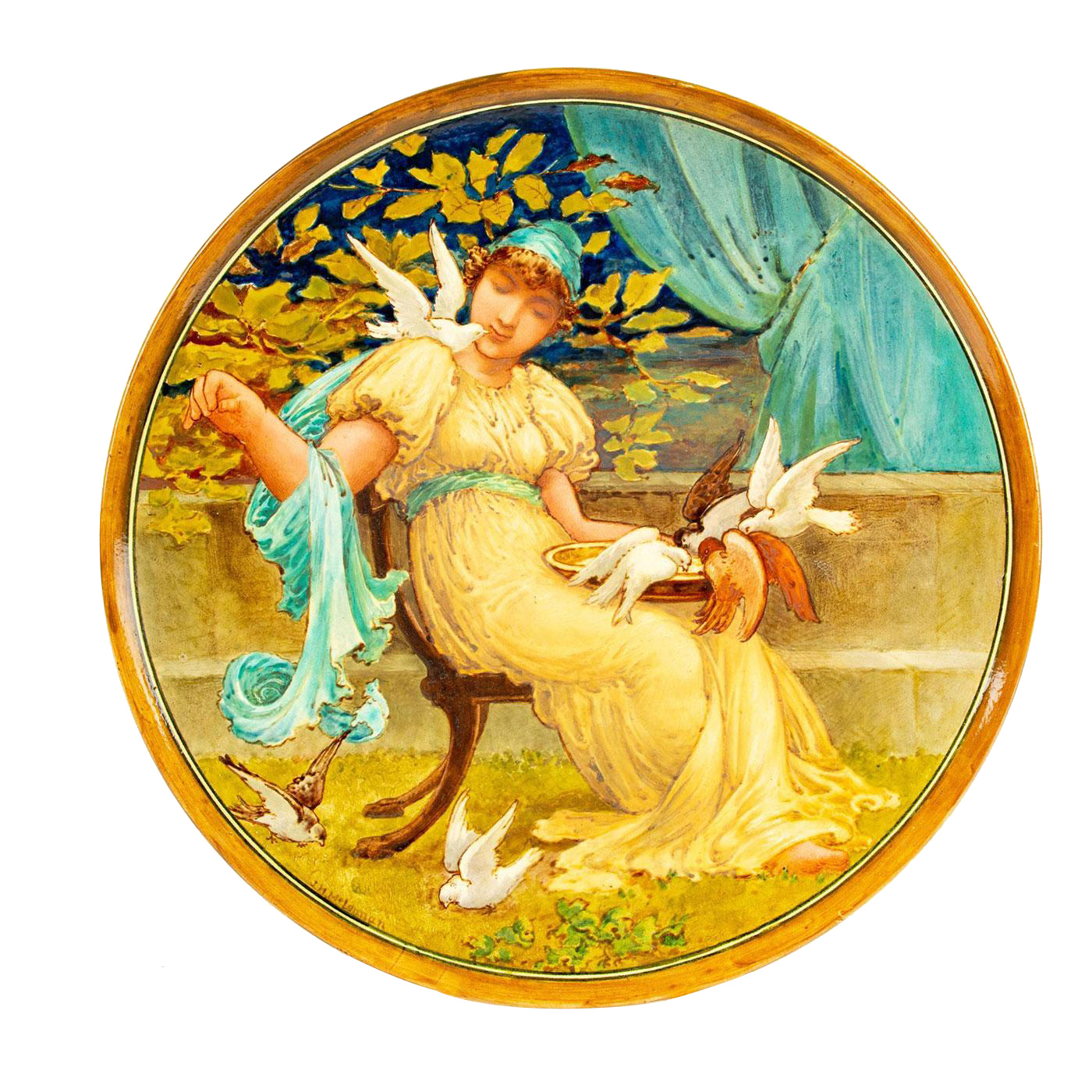 Pinder Bourne And Co Burslem Charger, Woman Feeding Birds