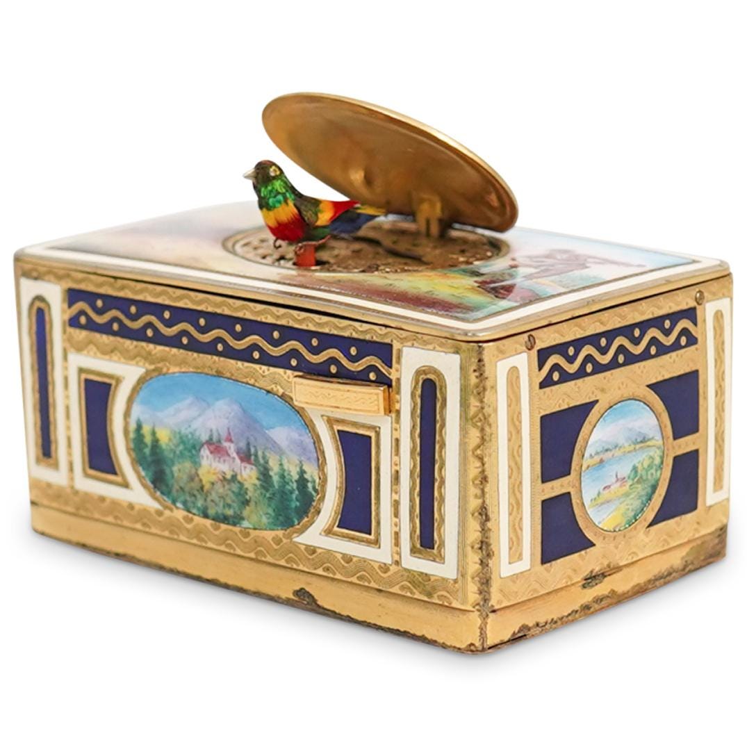 German Enamel & Gilt Metal Singing Bird Music Box