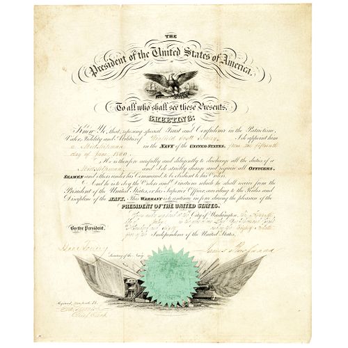 1860 President JAMES BUCHANAN Naval Appointment Winfield S. Schley as Midshipman