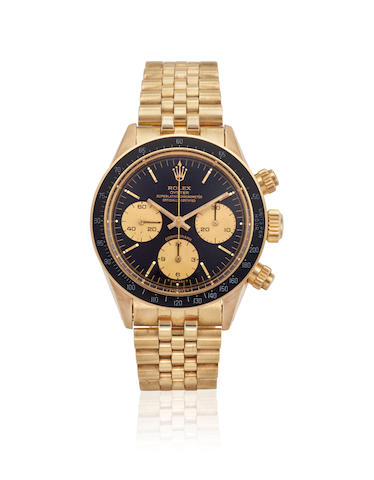 ROLEX. AN EXCEPTIONAL AND RARE 14K GOLD MANUAL WIND CHRONOGRAPH BRACELET WATCH