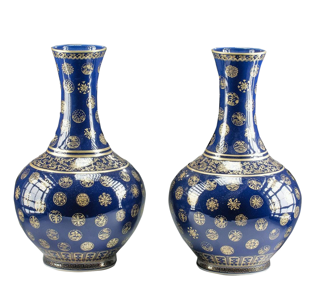 Pair of 19th C. Chinese Guangxu Gilt Porcelain Vases