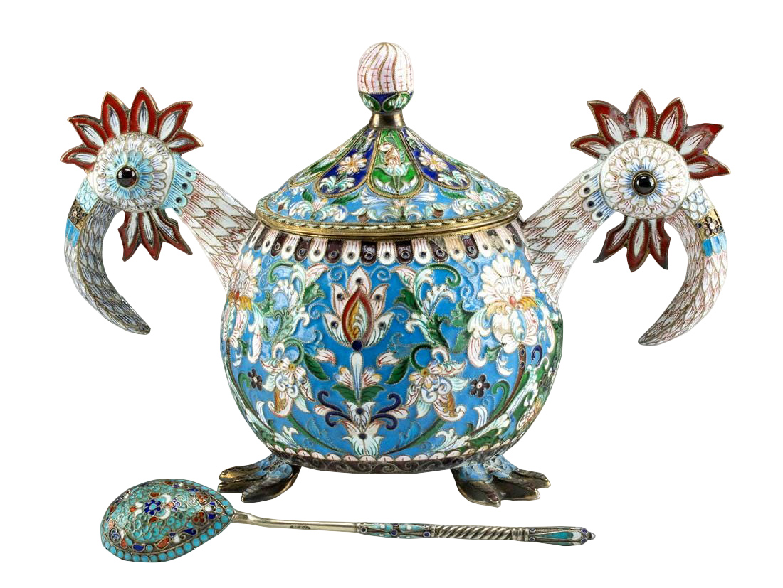 19th C. Russian Gilt Silver Enamel Vessel - Grachev