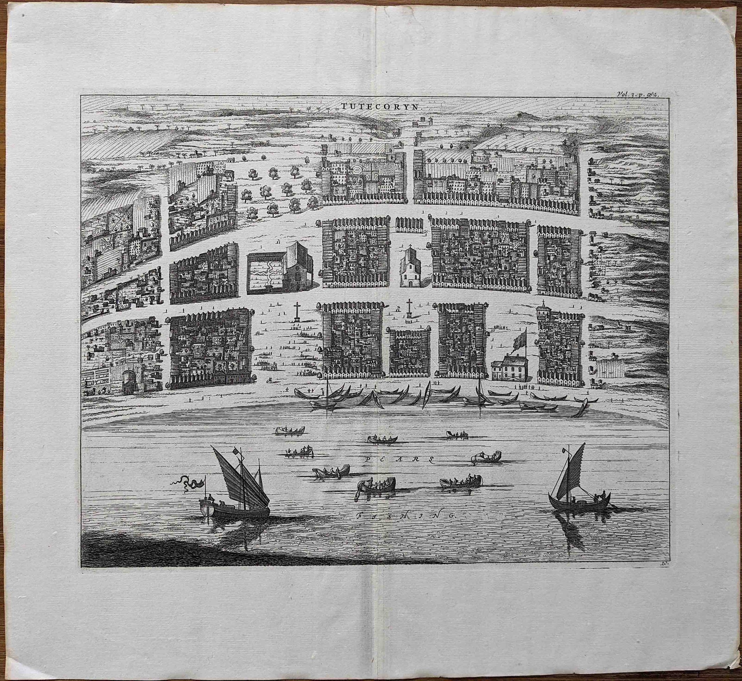 Antique Map Tutecoryn Tuticorin India Plan, 1672