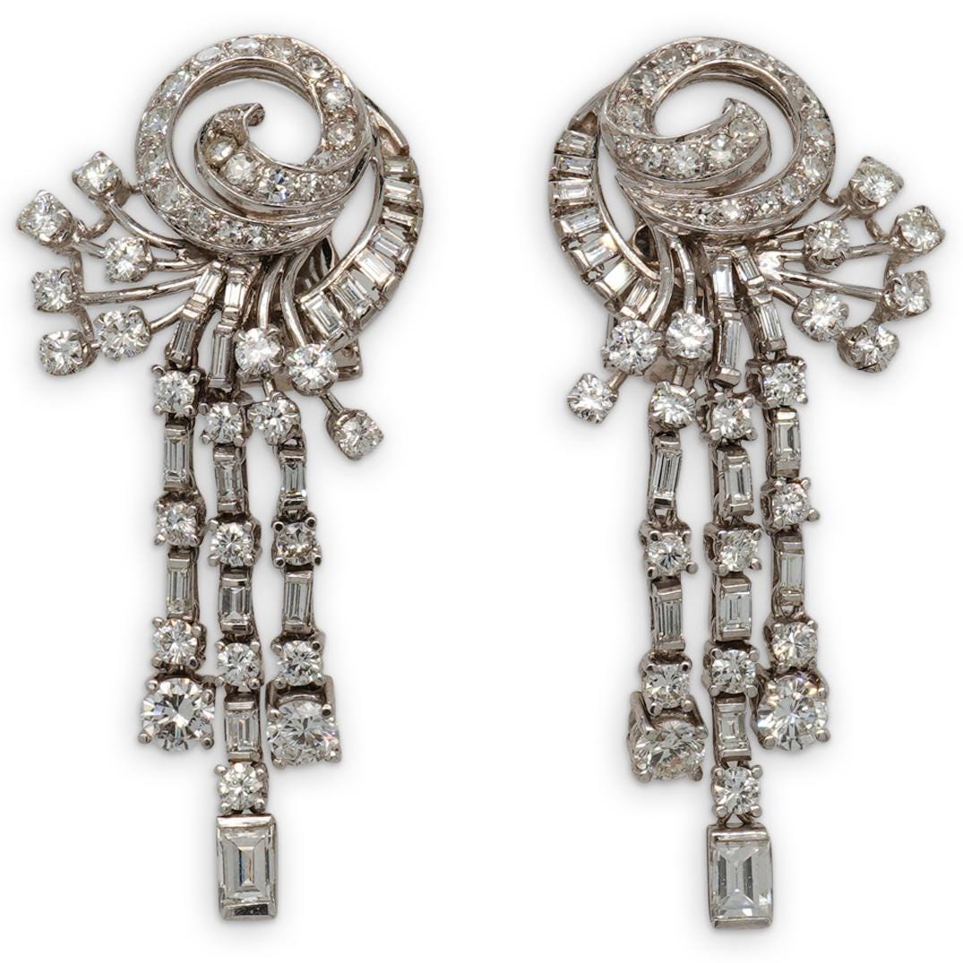 Art Deco Style Diamond Dangling Platinum Earrings
