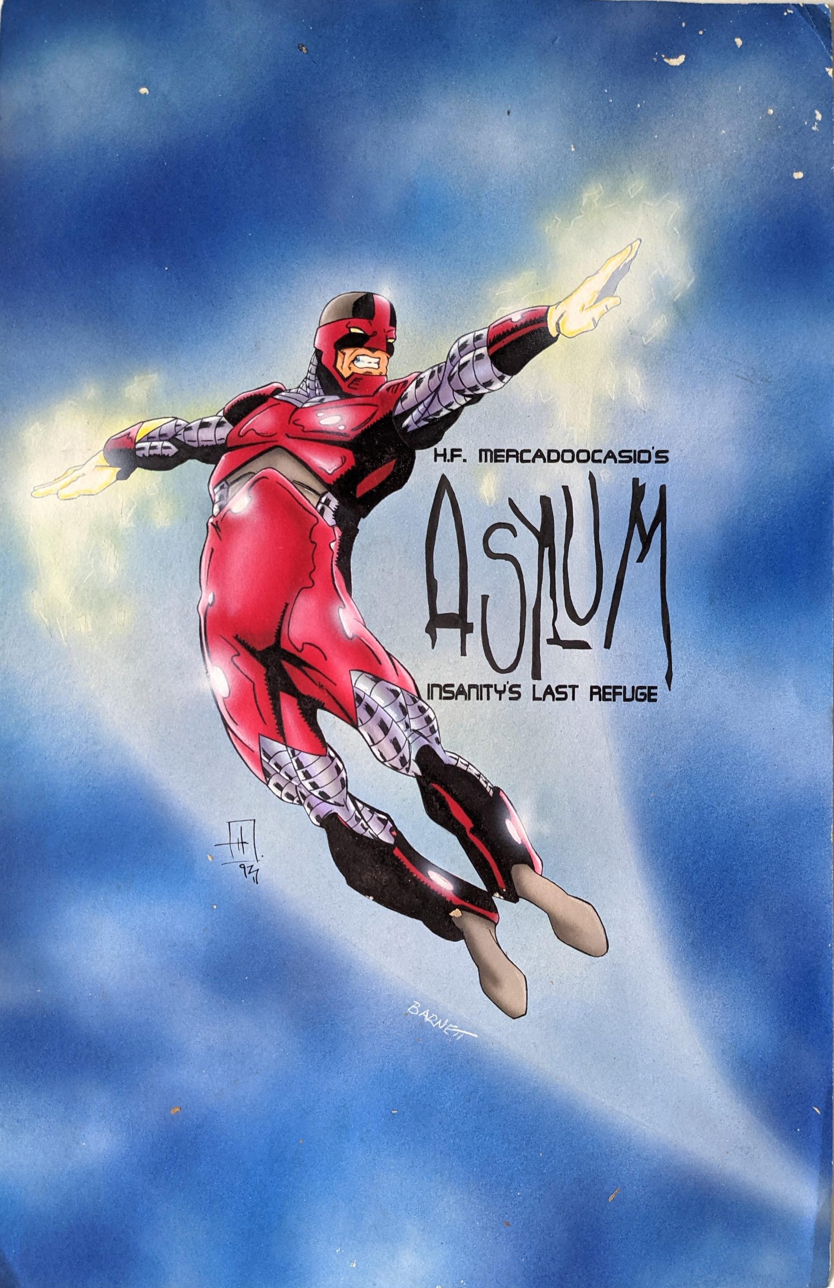 Original Old Hand Colored Illustration MARVEL Asylum Signed