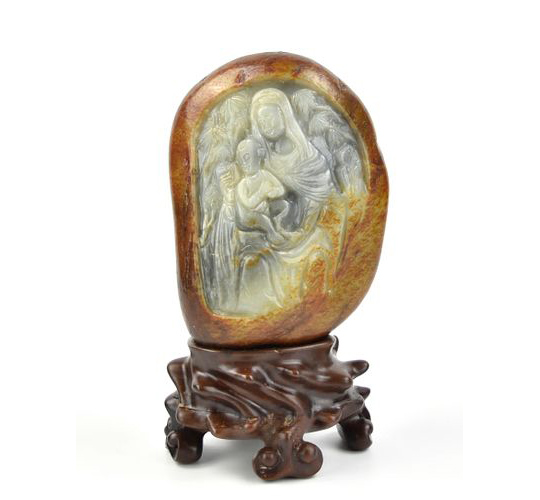 Chinese Carved Jade of Guanyin w Stand