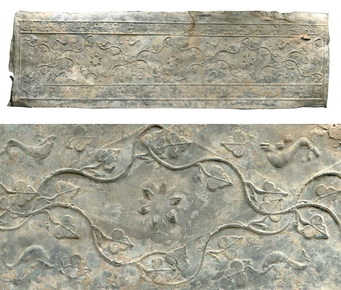Roman Lead Sarcophagus Panel Leaping Dolphins