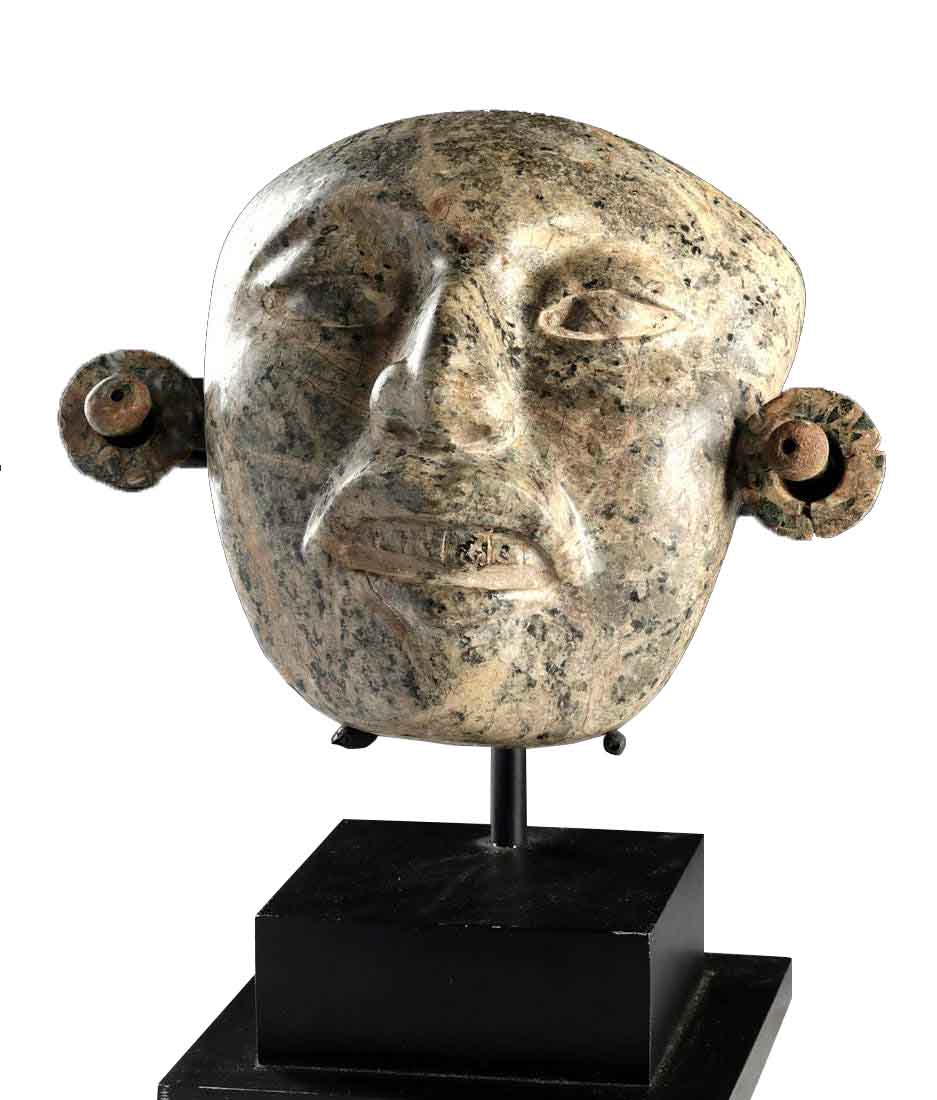 Stunning Maya Greenstone Mask w/ Earspools