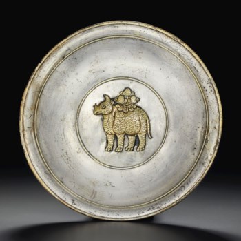 AN EXCEPTIONALLY RARE AND IMPORTANT PARCEL-GILT SILVER 'RHINOCEROS' DISH