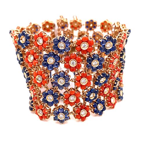 14K Sapphire Carnelian Diamond Bracelet