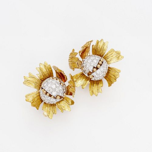 David Webb Diamond Flower Earrings, 18k, Plat.