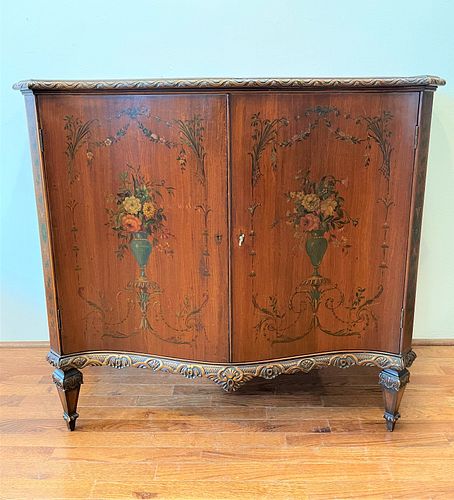 Serpentine Front Art Deco Hand Painted Chinoiserie