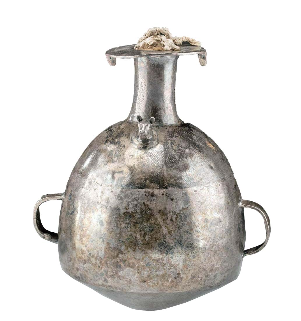 Rare Inca Silver Aryballos / Urpu - Jaguar Head