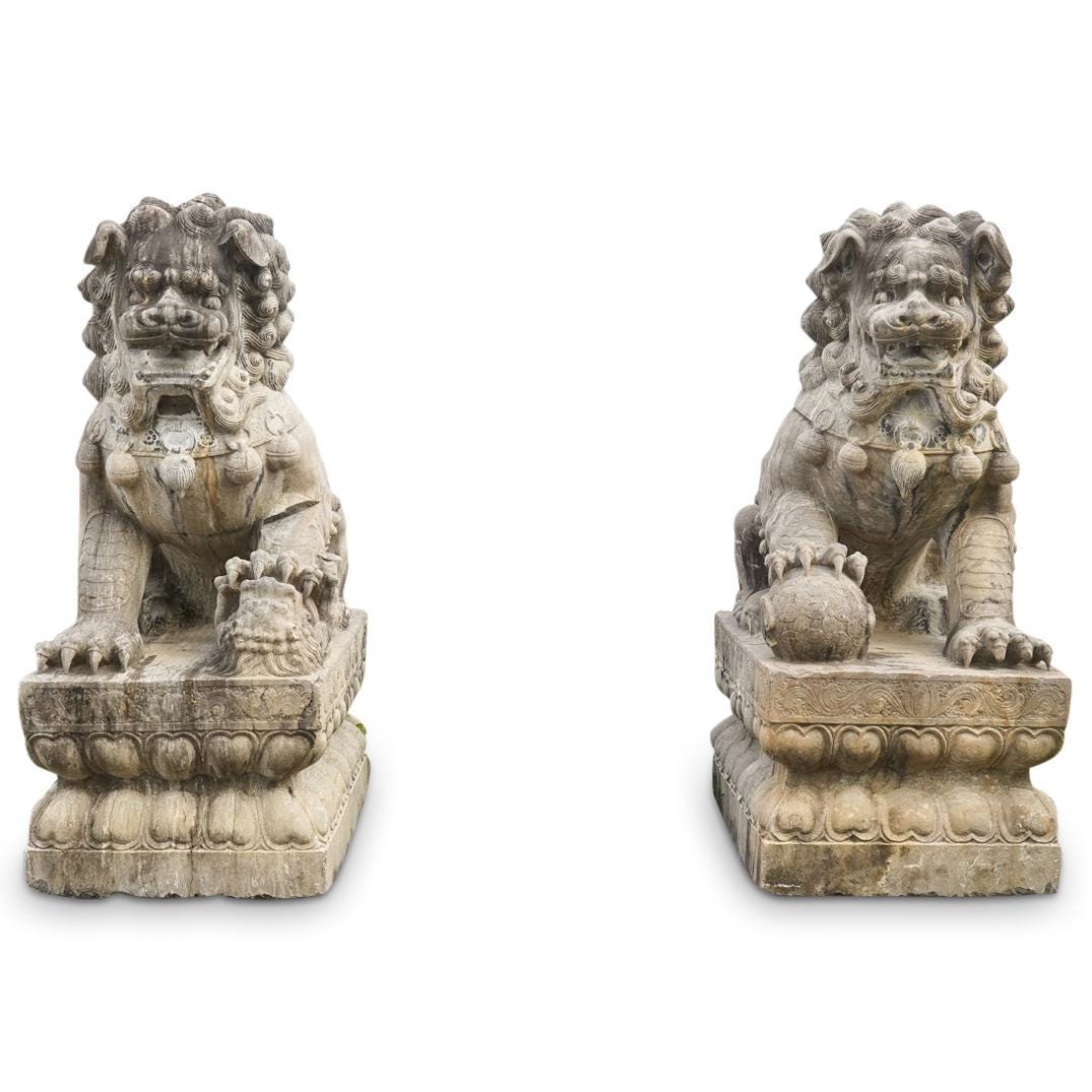Monumental Qing Dynasty Stone Foo Dogs