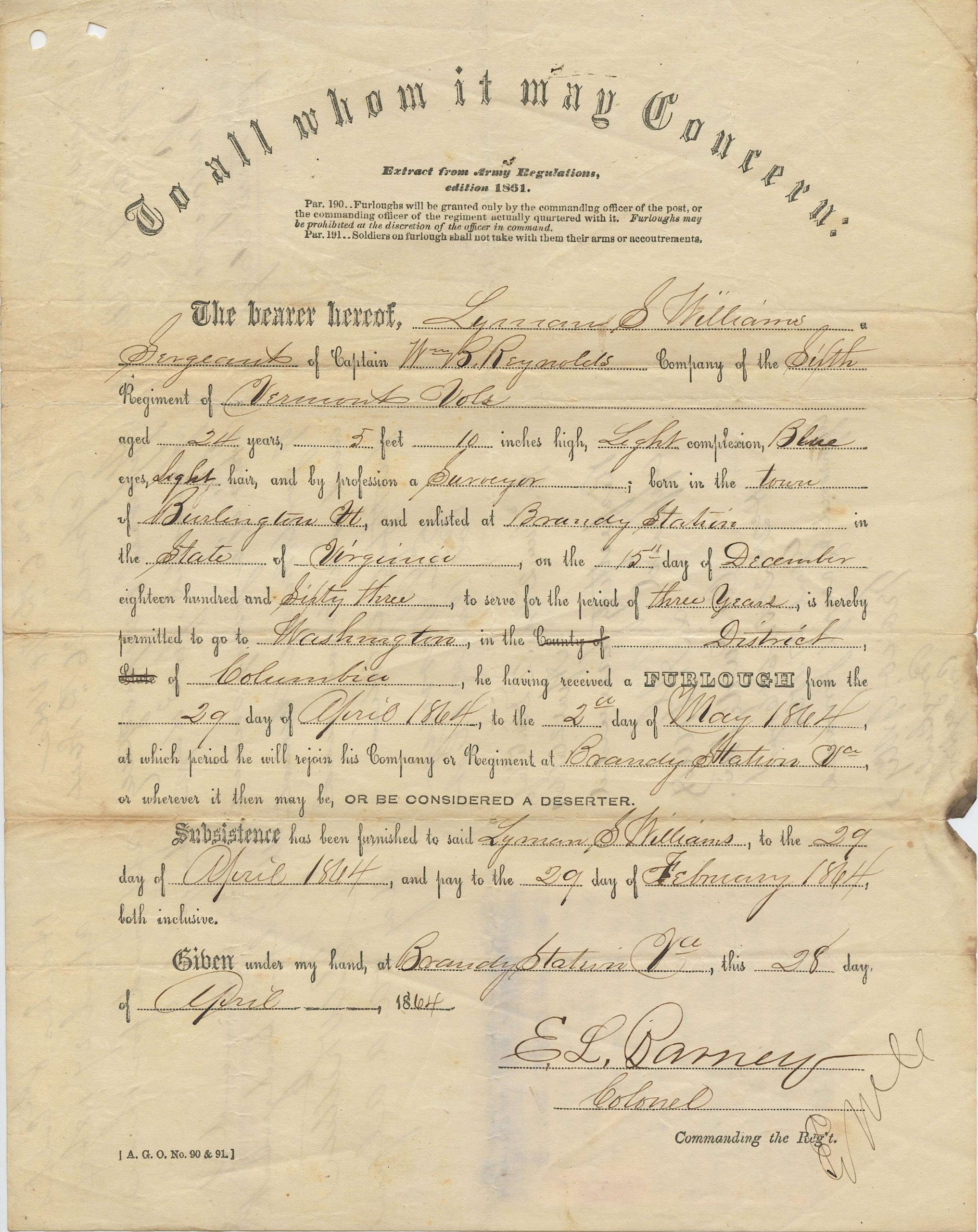 Very Rare Civil War Document with 4 Signatures, 1864