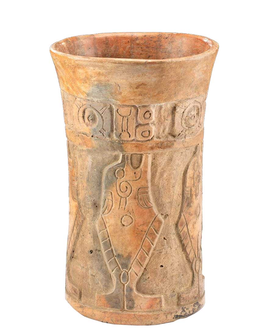 Maya Pottery Incised Cylinder Vessel w/ Fish