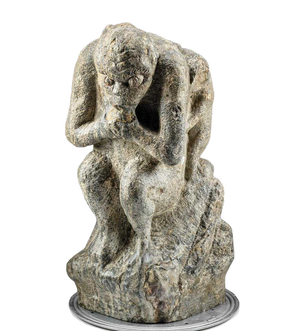 14th C. Chinese Ming Stone Monkey Eating Peach