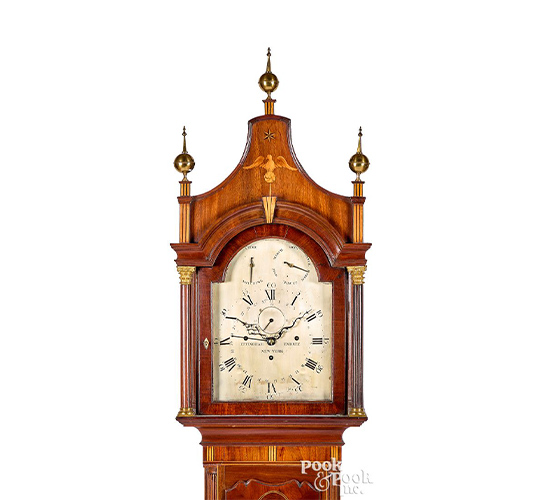 Rare New York Federal mahogany musical tall clock