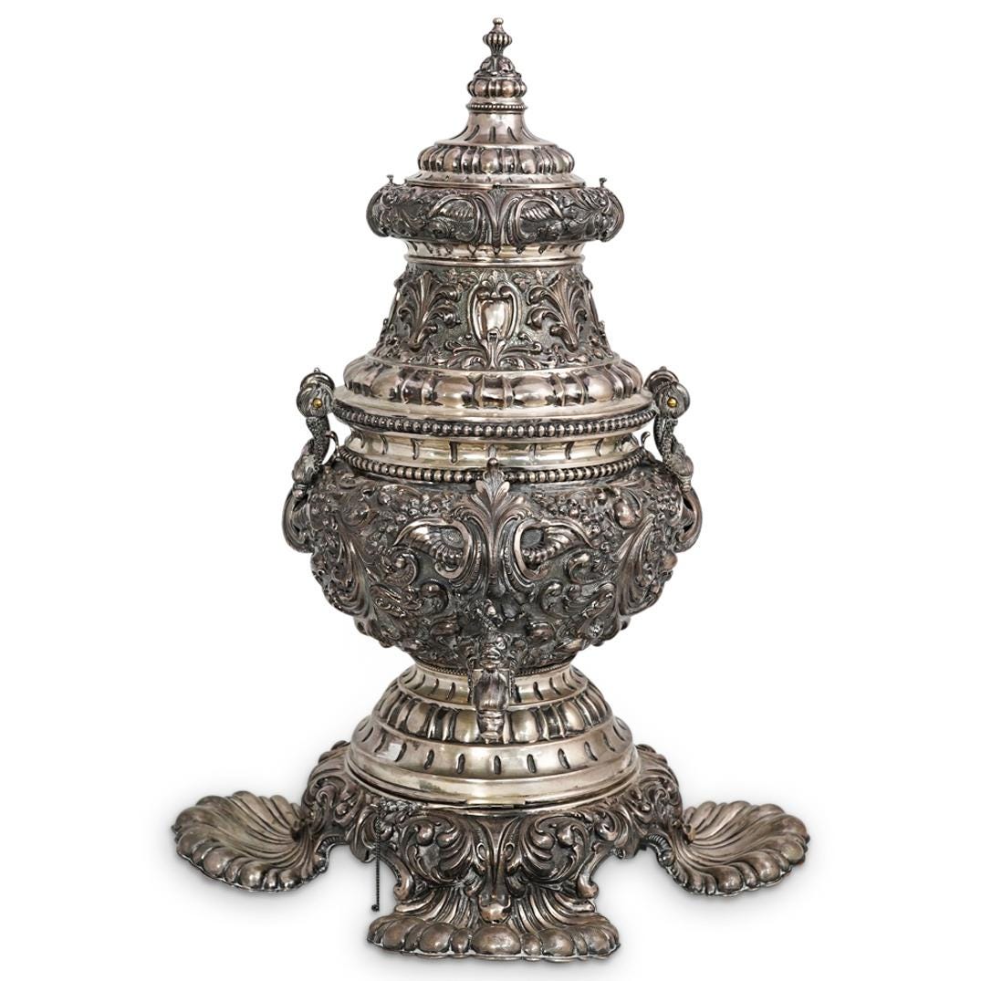 Rare Antique 800 Silver Repousse Samovar