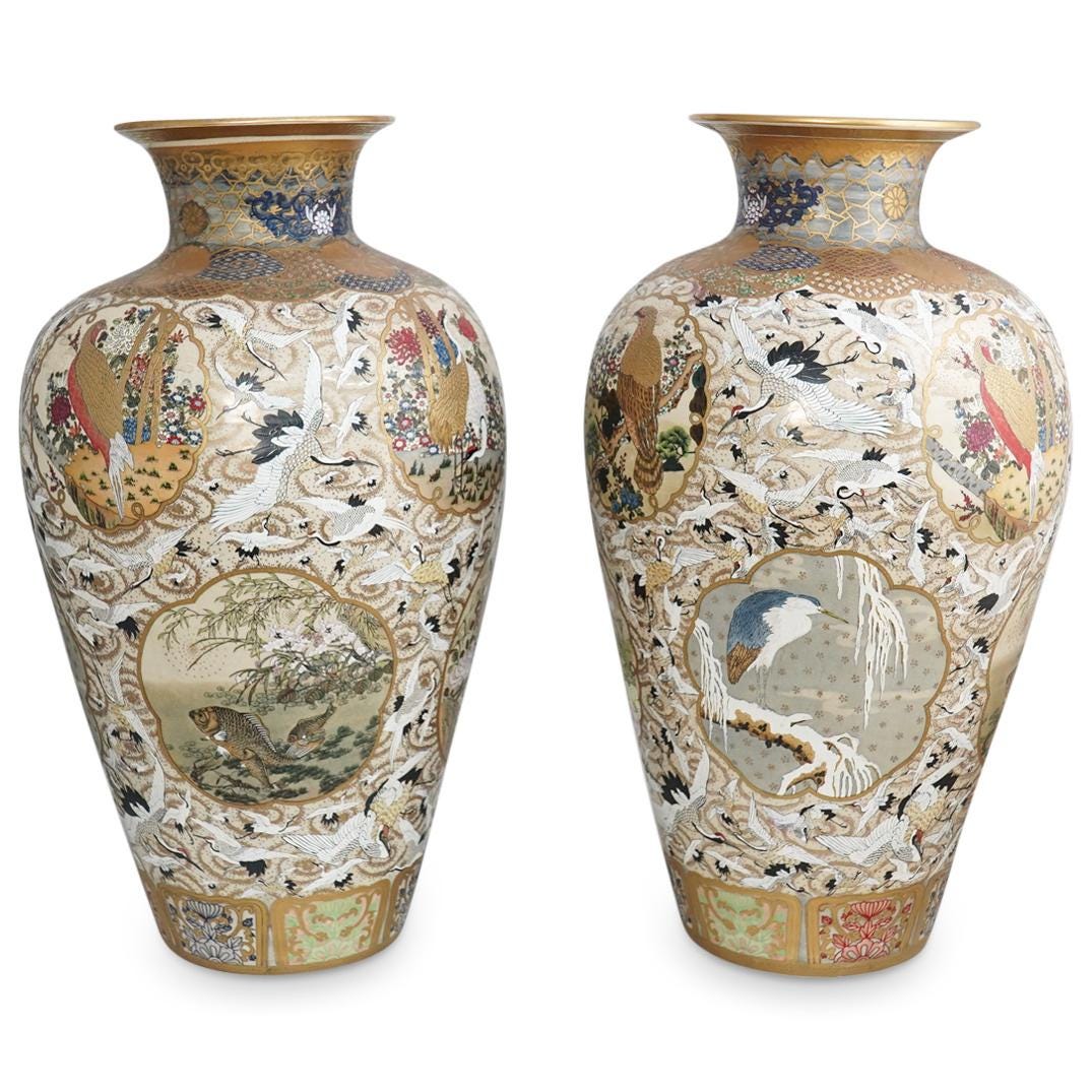 Large Satsuma Porcelain Floor Vases
