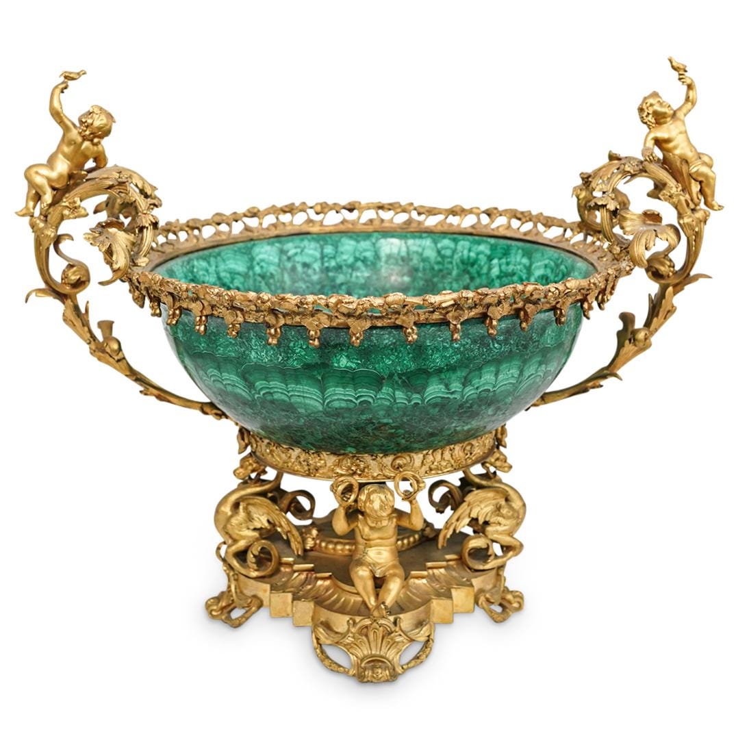 Antique French Malachite Gilded Bronze Centerpiece